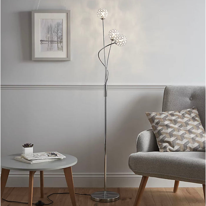 GoodHome Floor Lamp Light Mantus 40W Chrome Beaded Crystal Effect Foot Switch - Image 1