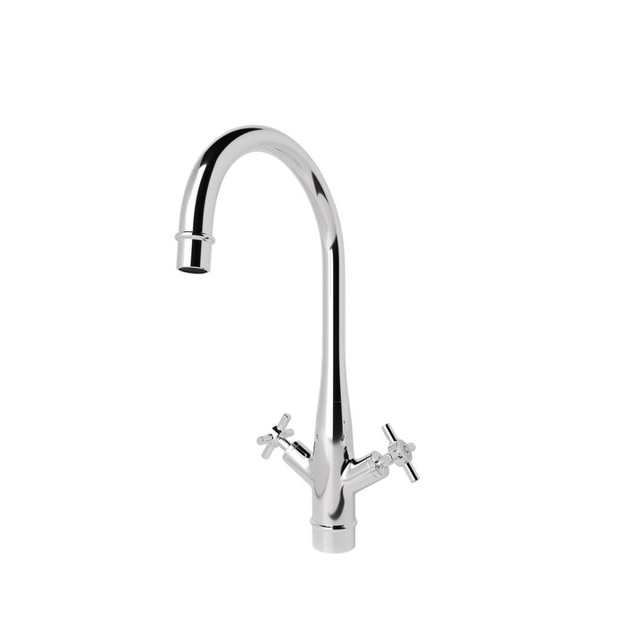 Kitchen Tap Twin Cross Lever Brass Silver Chrome Effect Deck Mounted Traditional - Image 2