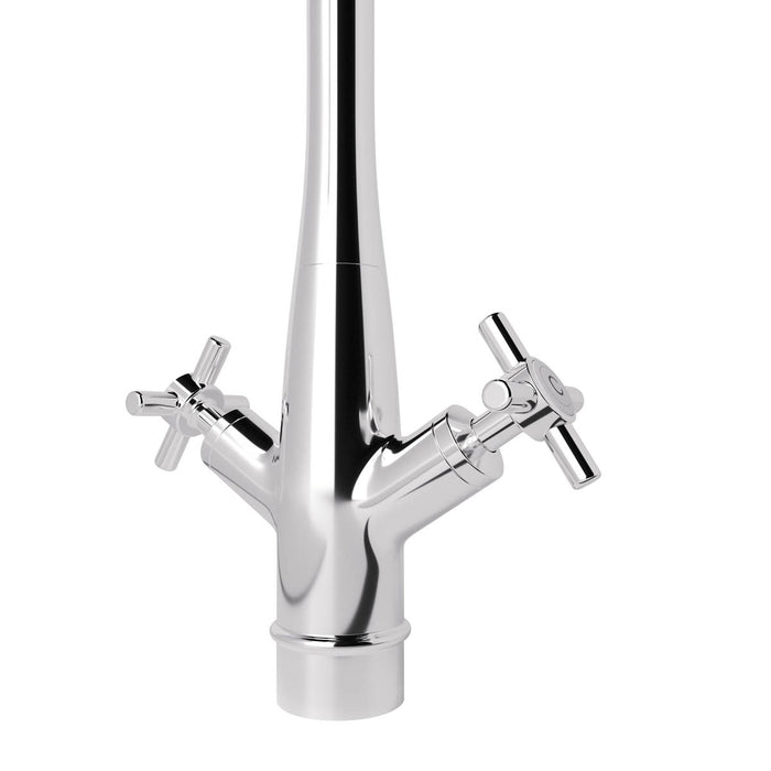 Kitchen Tap Twin Cross Lever Brass Silver Chrome Effect Deck Mounted Traditional - Image 4