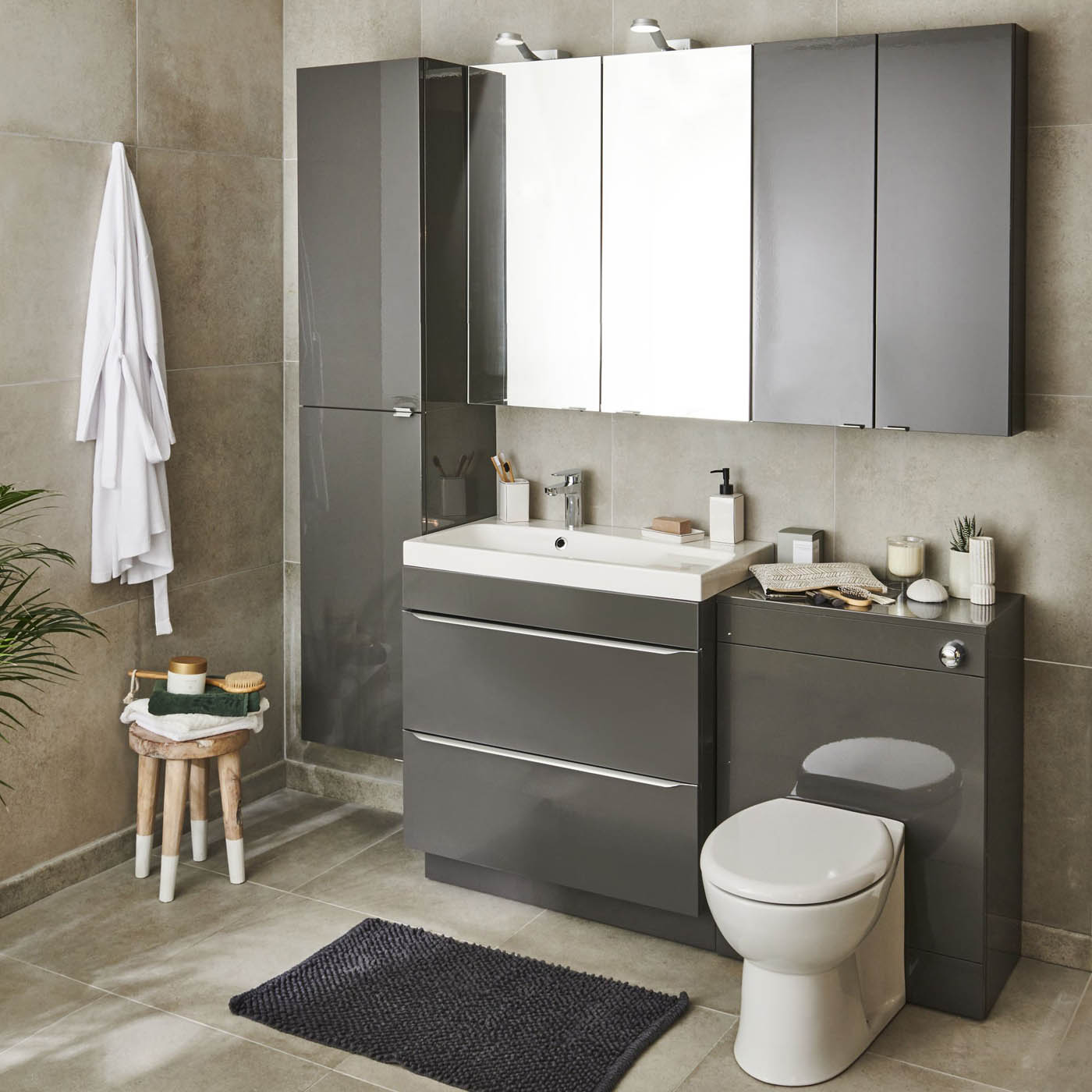 GoodHome Imandra Compact Gloss Anthracite Bathroom Double Wall cabinet (H)60cm (W)6cm - Image 5