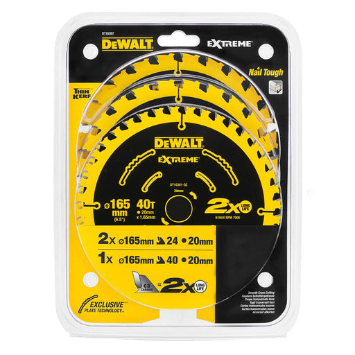 DeWalt Extreme Circular saw blade set DT10397-QZ (Dia)165mm, Pack of 3 - Image 1