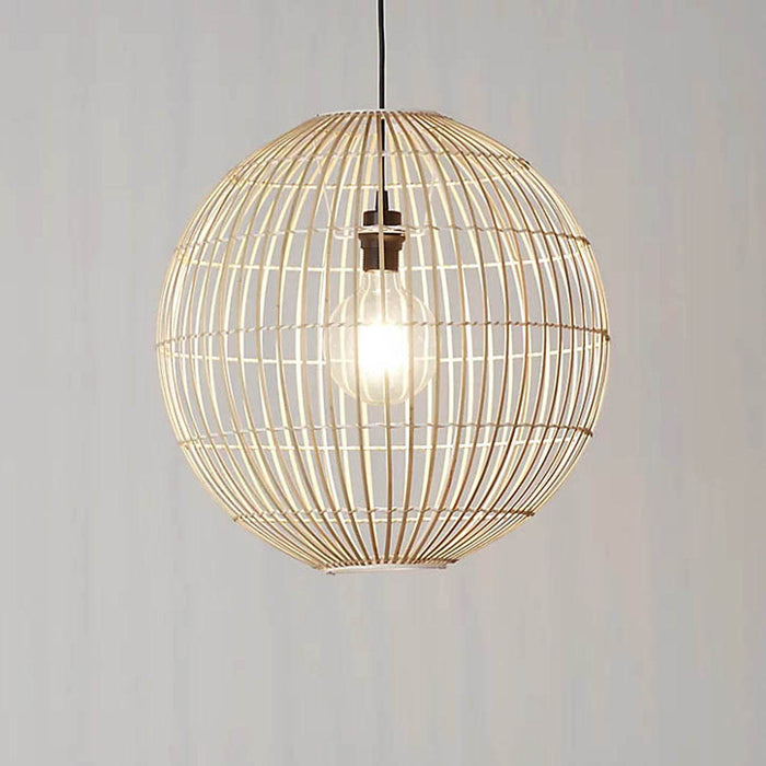 Pendant Ceiling Light Natural Fibre Globe Shade Modern Adjustable Height - Image 2