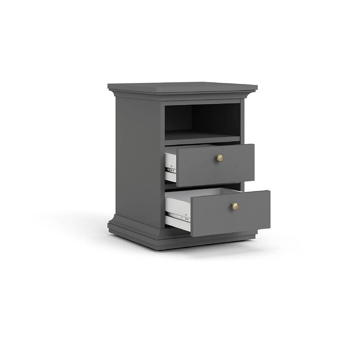 Bedside Table Cabinet 2 Drawer Matt Grey Wooden Modern (H)588 (W)436 (D)400mm - Image 4