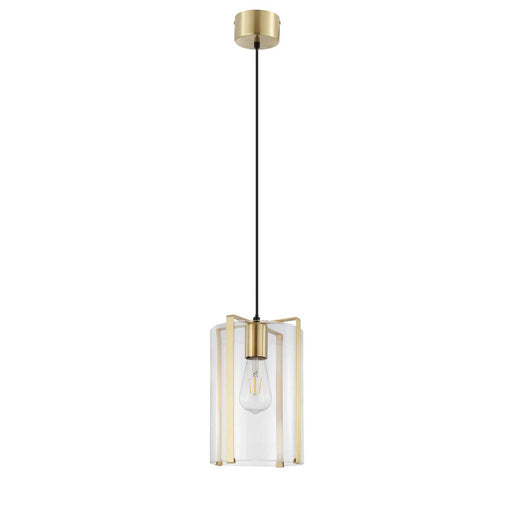 Pendant Ceiling Light Gold Effect Cylinder Glass Shade Hanging (Dia)185mm - Image 1