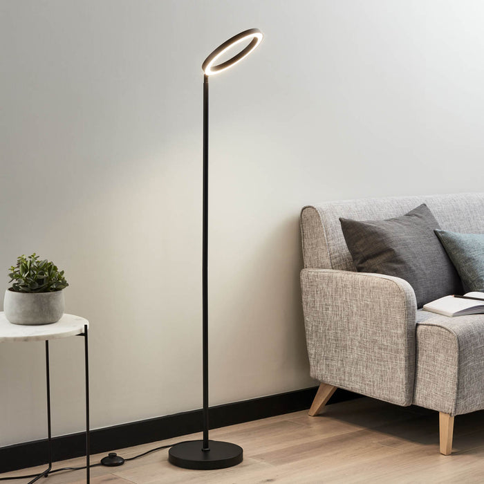 LED Floor Lamp Ring Light Matt Black Standing Livingroom Dimmable (H)113.5 cm - Image 3