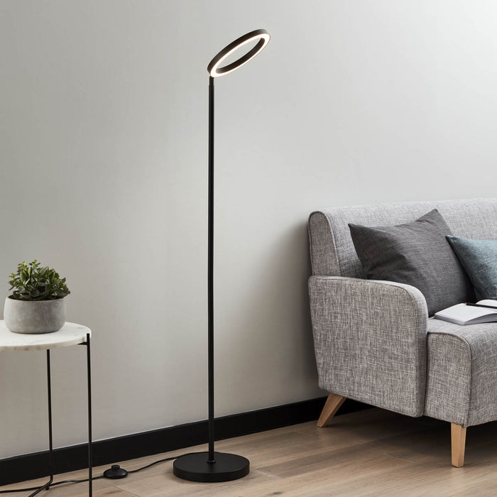 LED Floor Lamp Ring Light Matt Black Standing Livingroom Dimmable (H)113.5 cm - Image 4