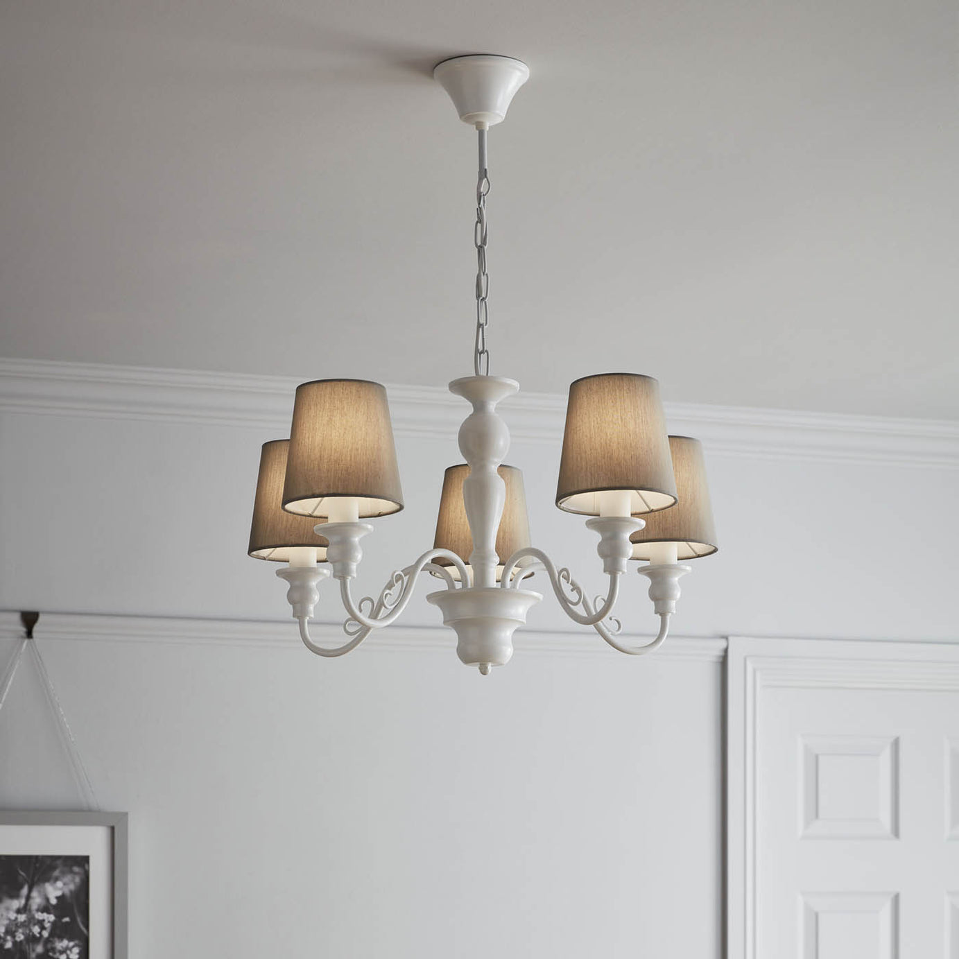 Ceiling Light Grey White Wood Effect 5 Way Pendant E14 Living Room Bedroom 40W - Image 2