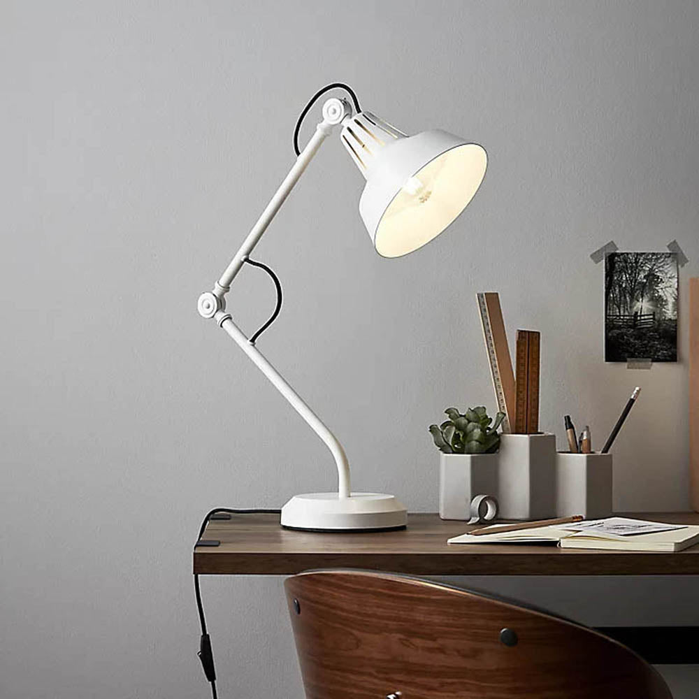 Table Desk Lamp Matt White Industrial Reading Adjustable Angled Light 40W H54 cm - Image 1