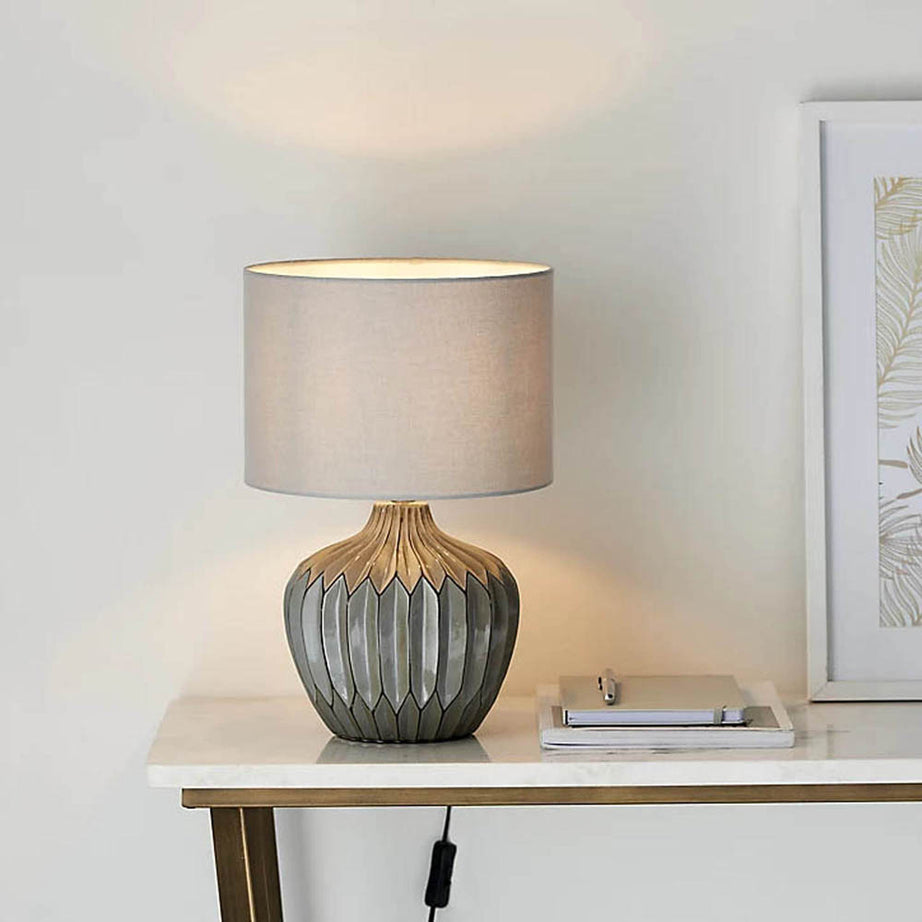 Table Lamp Desk Light Grey Matt Ceramic Ribbed No Assembly E14 40W IP20 (H)415mm - Image 2