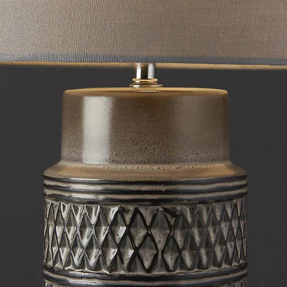 Table Lamp Bedroom Bedside Light Grey Drum Shade Embossed Ceramic 40W E14 - Image 2