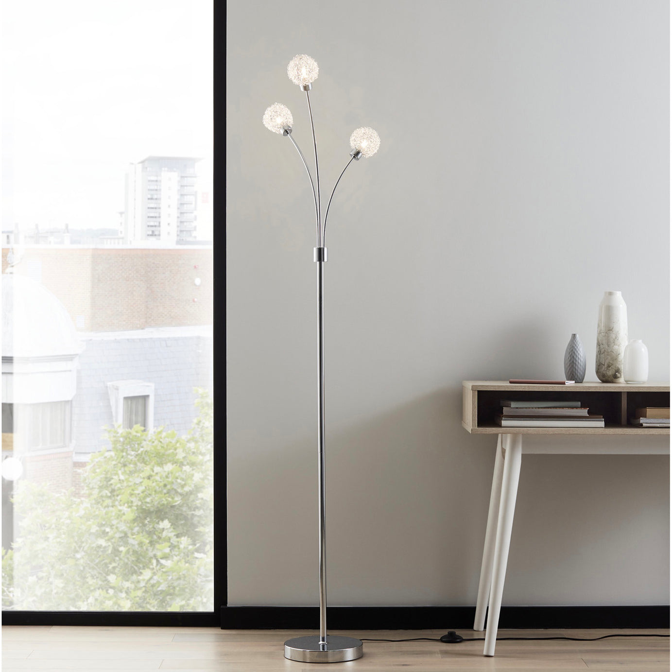 GoodHome Floor Lamp 3 Light Phaidros CL286B-3F Chrome Effect 40W 240V - Image 1