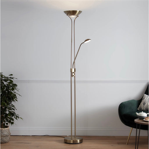 GoodHome Floor Lamp Mother and Child Pulmoz LED Antique Brass 1400Lm Foot Switch - Image 1