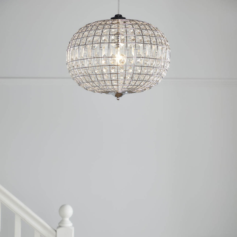 Pendant Ceiling Light Chrome Metal Plastic Crystal Droplets Effect (Dia)450mm - Image 1