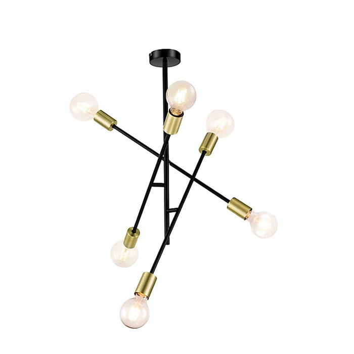 Ceiling Light 6 Way Pendant Black Gold Effect Contemporary Bedroom Living Room - Image 4