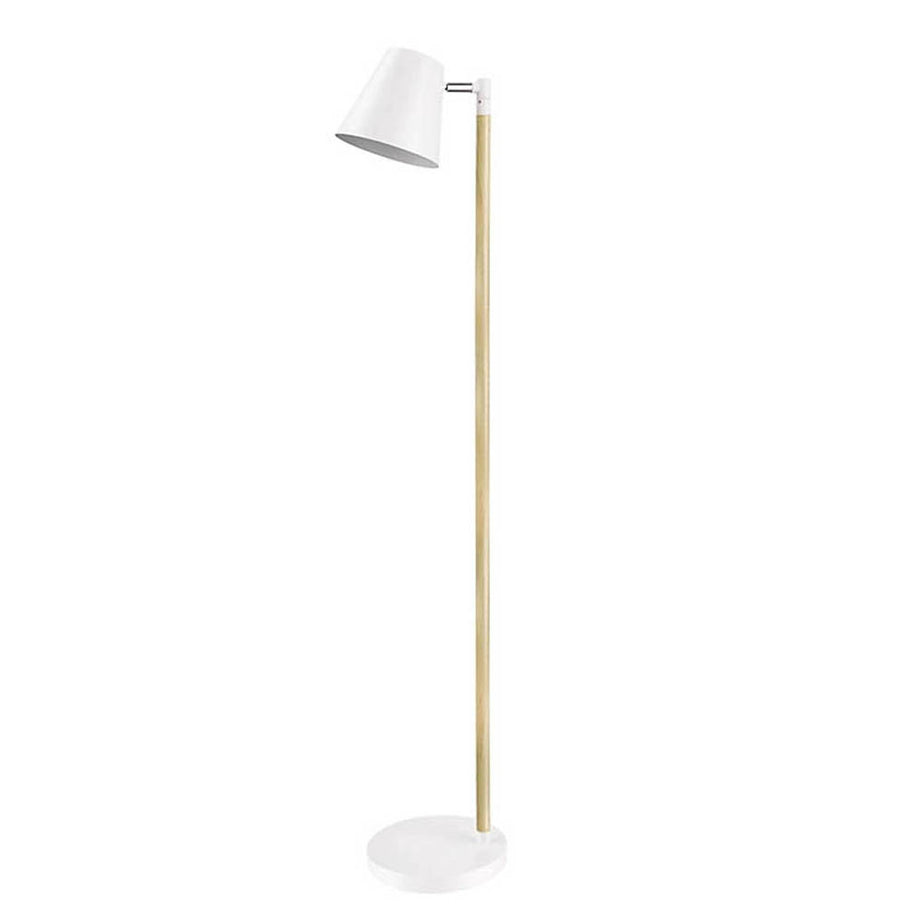 Floor Lamp Matt White Wood Effect Industrial Modern Style Adjustable Head 1.4m - Image 2
