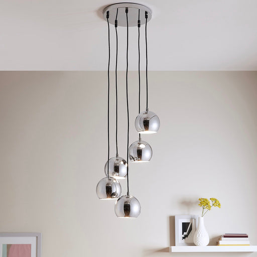 Roccheta Ceiling Light Chrome effect 5 Lamp Pendant Living Room Modern Light - Image 1