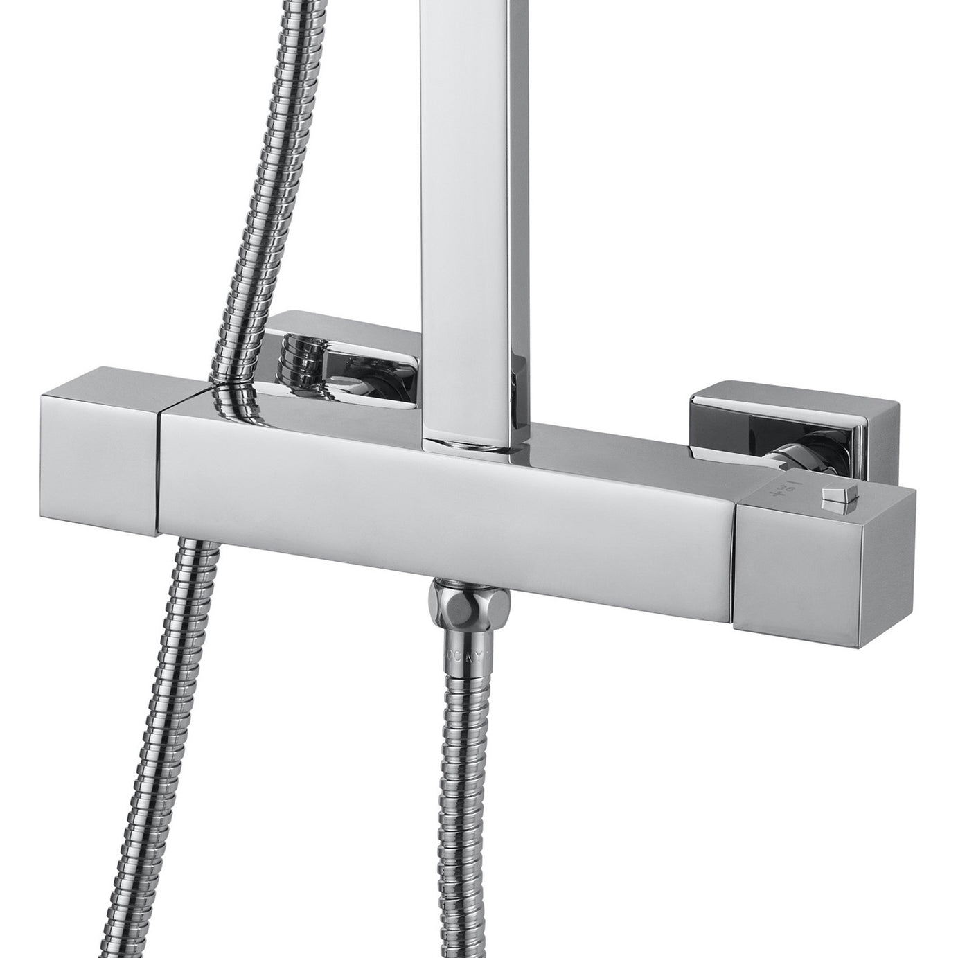 Shower Mixer Bathroom Thermostatic Chrome Twin Square Head Riser Rail Modern - Image 4