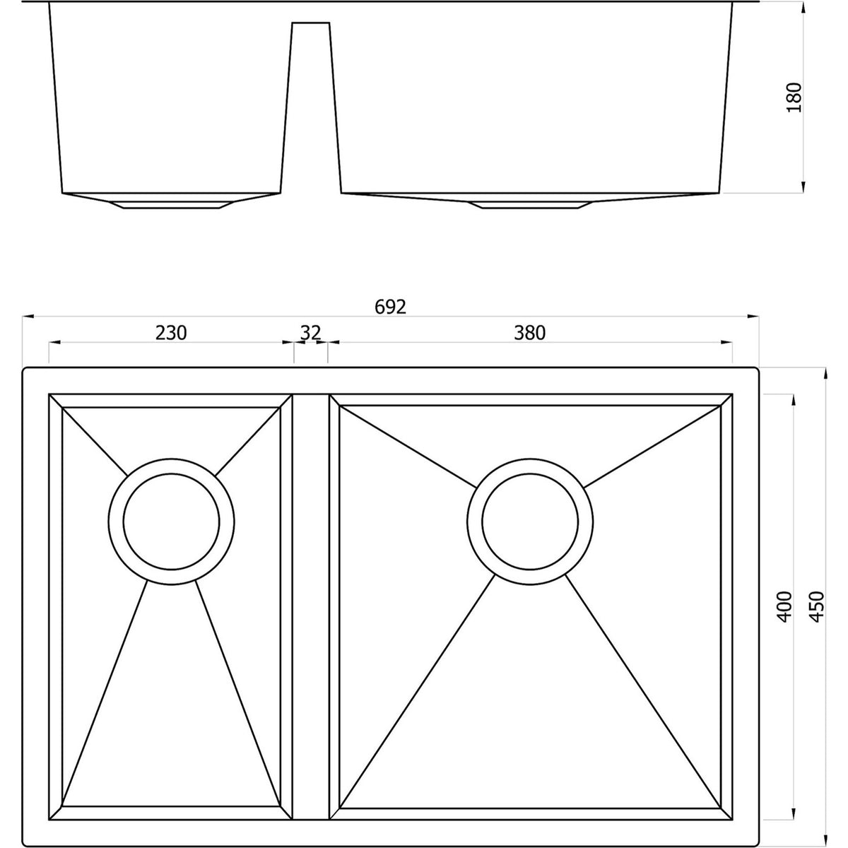 Kitchen Sink 1.5 Bowl Stainless Steel Rectangular Basin Modern (W)45x(L)69.2cm - Image 3