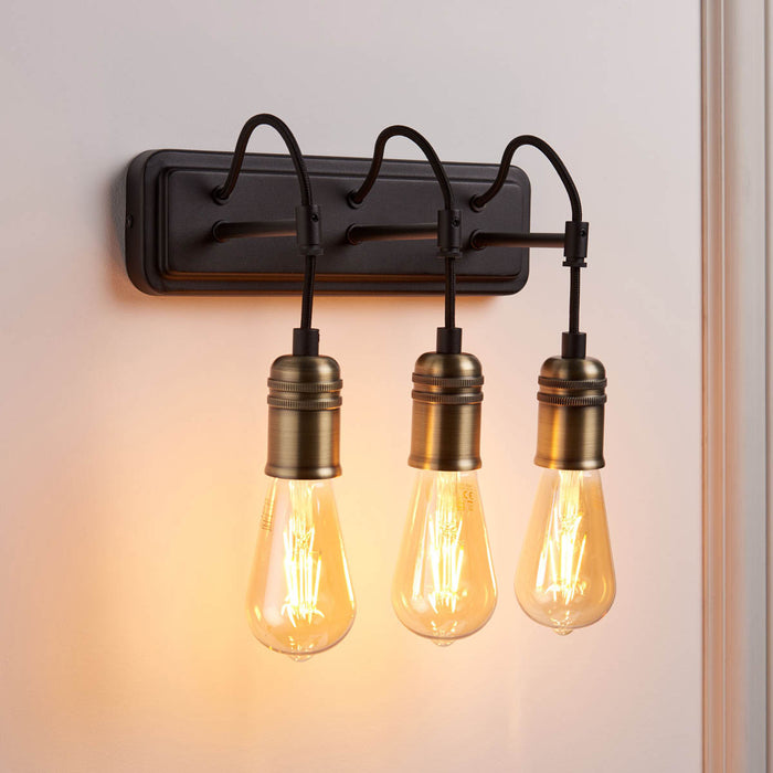 Wall Light Bar Steel Black Brass Indoor Bedside Wired Dimmable Industrial - Image 2