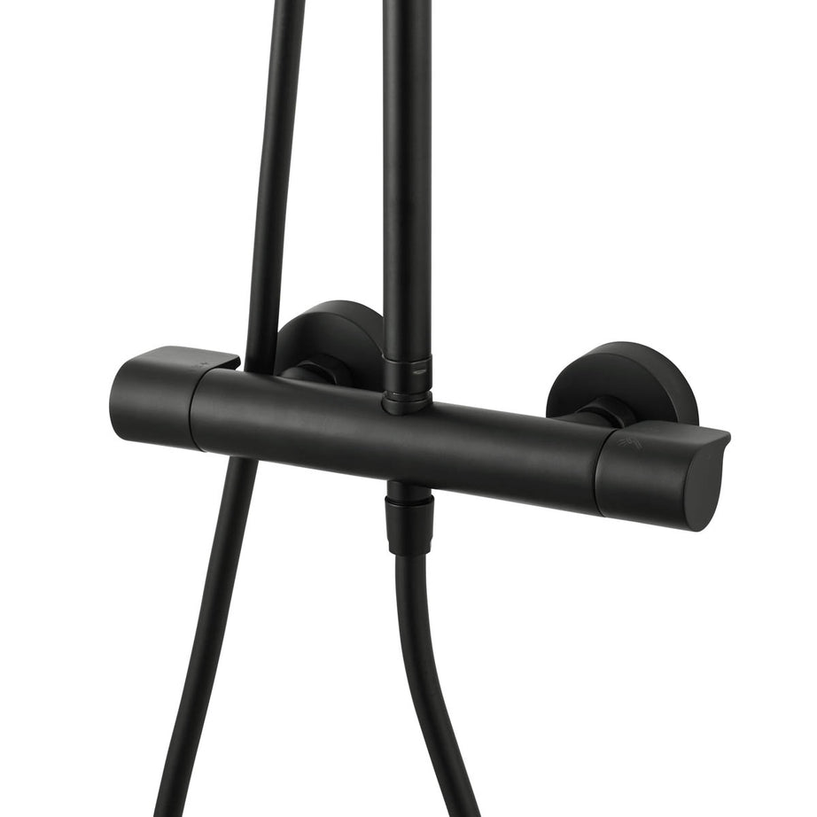 Thermostatic Shower Mixer Kit Black 3 Spray Pattern Twin Head Round Bathroom - Image 4