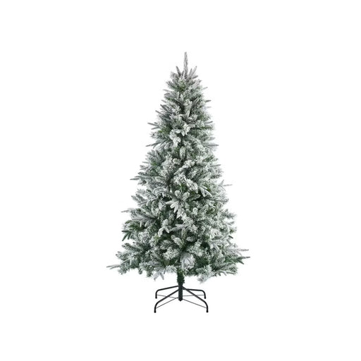 Artificial Christmas Tree 6ft Snowy Green White Flocked Effect Hinged Full - Image 1