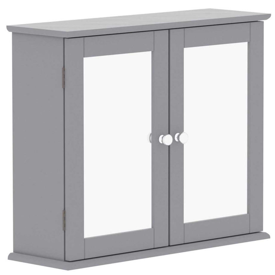 Bathroom Cabinet Double Mirrored Matt Grey Wall Mounted (H)470mm (W)570mm - Image 1