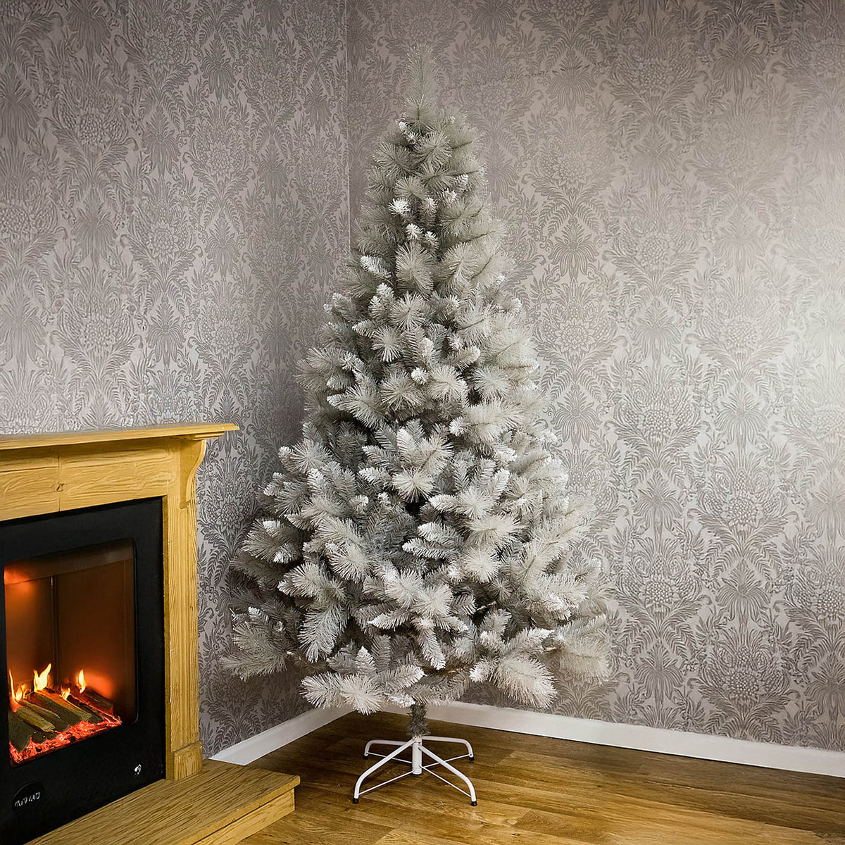 Premier Decorations Artificial Christmas Tree 6ft Grey Hinged Silver Tipped Fir - Image 1