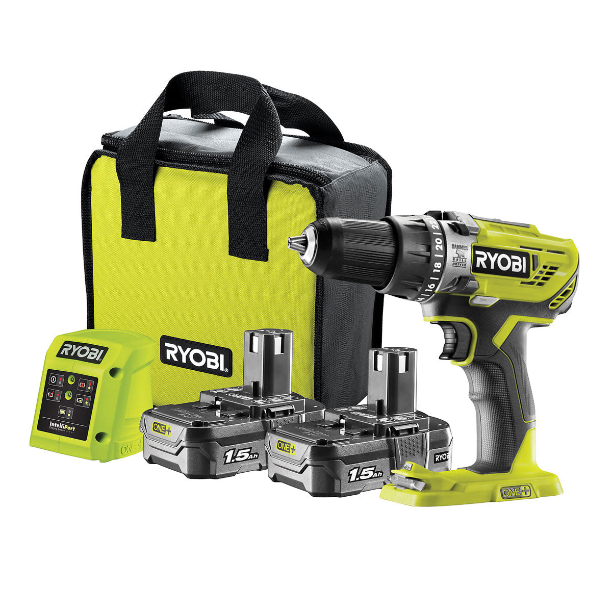 Ryobi Combi Drill Cordless Variable Speed Keyless Charger 18V 2 x 1.5Ah Li-ion - Image 1
