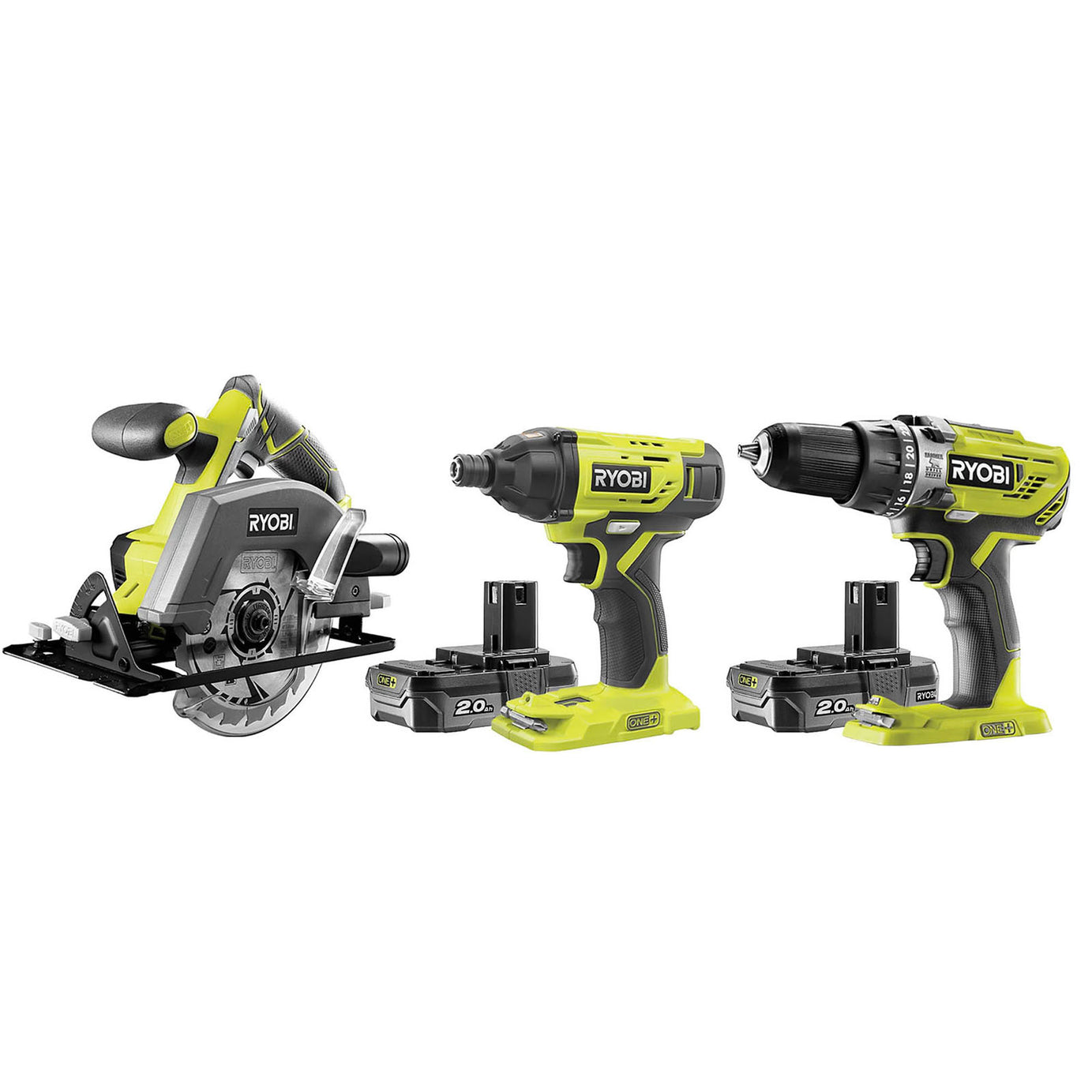 Ryobi Combi Drill Impact Driver Circular Saw Set Cordless 18V 2x2Ah Li-Ion - Image 1