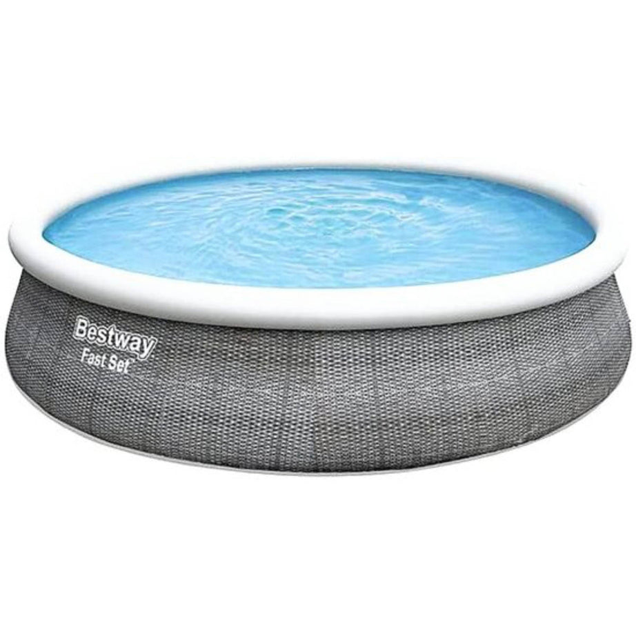 Bestway Inflatable Pool Fast Set 15' x 42" Above Ground Round Grey Rattan Effect - Image 2