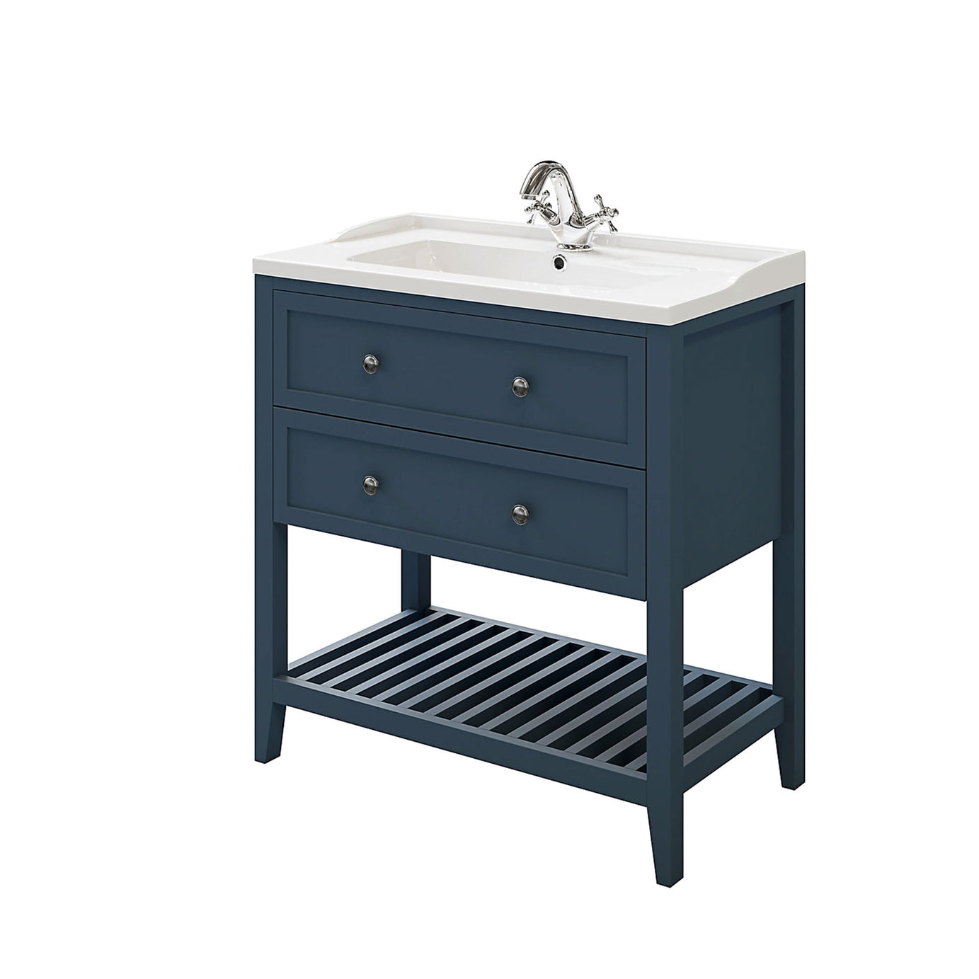 GoodHome Bathroom Vanity Unit Perma Blue Freestanding 800mm Satin - Image 4