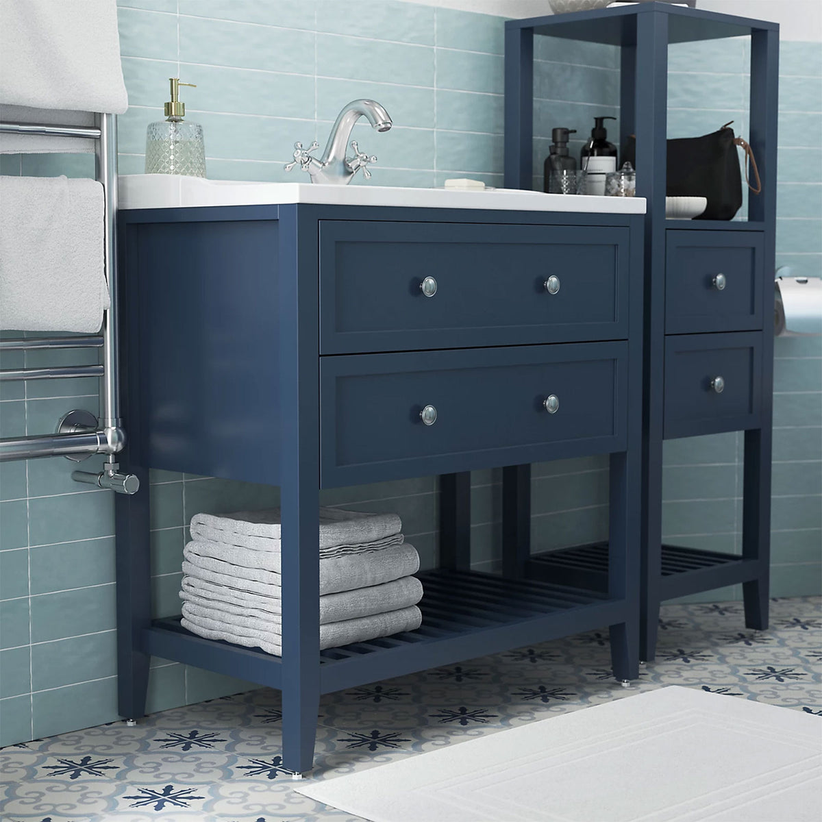 GoodHome Bathroom Vanity Unit Perma Blue Freestanding 800mm Satin - Image 9