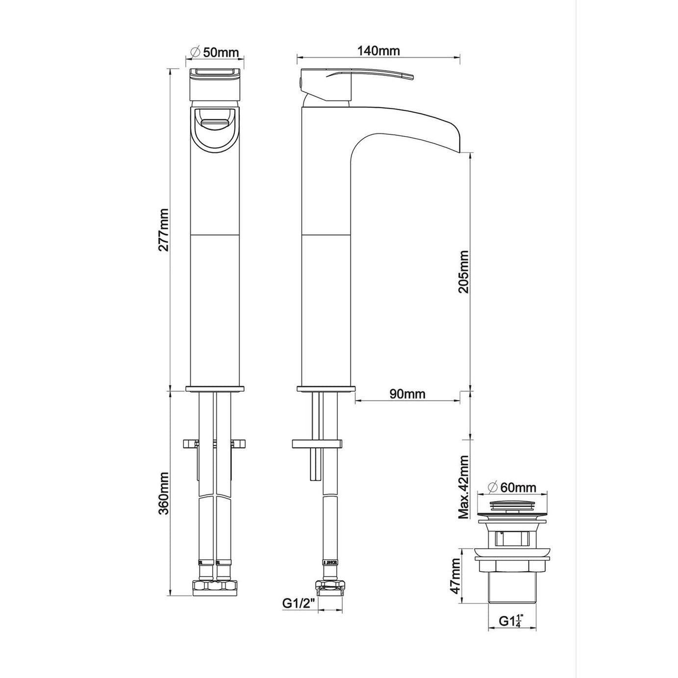 Bathroom Basin Tap Mono Mixer Chrome Single Lever Tall Waterfall Waste Faucet - Image 3