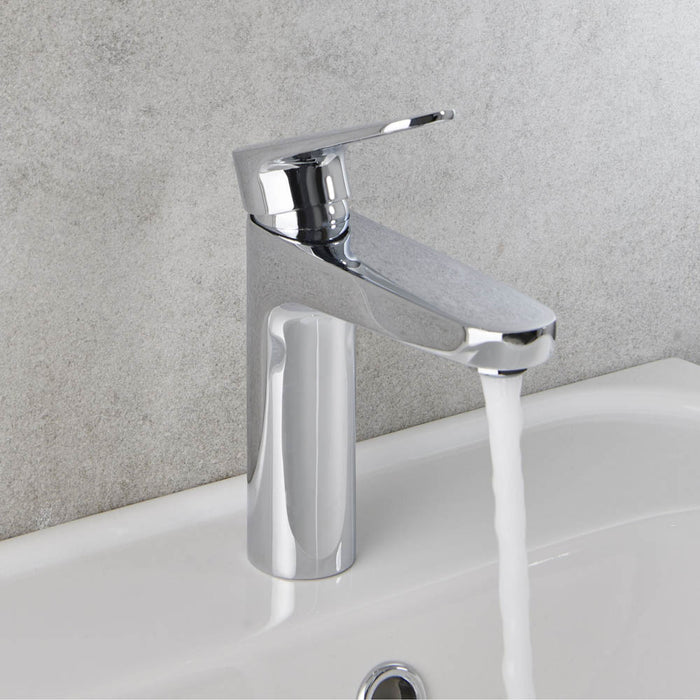 Basin Mono Mixer Tap Gloss Lever Handle Clicker Waste Bathroom Ceramic Cartridge - Image 4