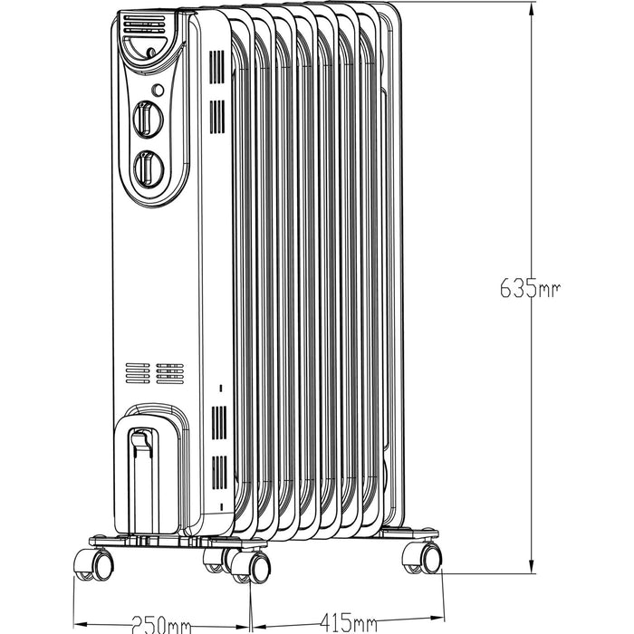 Oil Radiator Electric Space Heater Portable White 7 Fins 3 Settings 2000W - Image 3