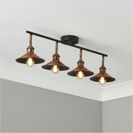 Bureau Spotlight Bar Satin Black Copper Effect Mains-powered 4 Lamp Retro Design - Image 1