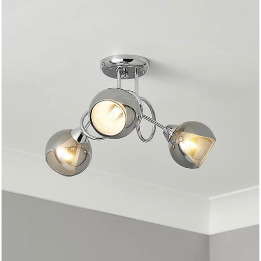 Ceiling Light 3 Way Chrome Smoked Glass Shades Effect Modern Indoor Multi Arm - Image 1
