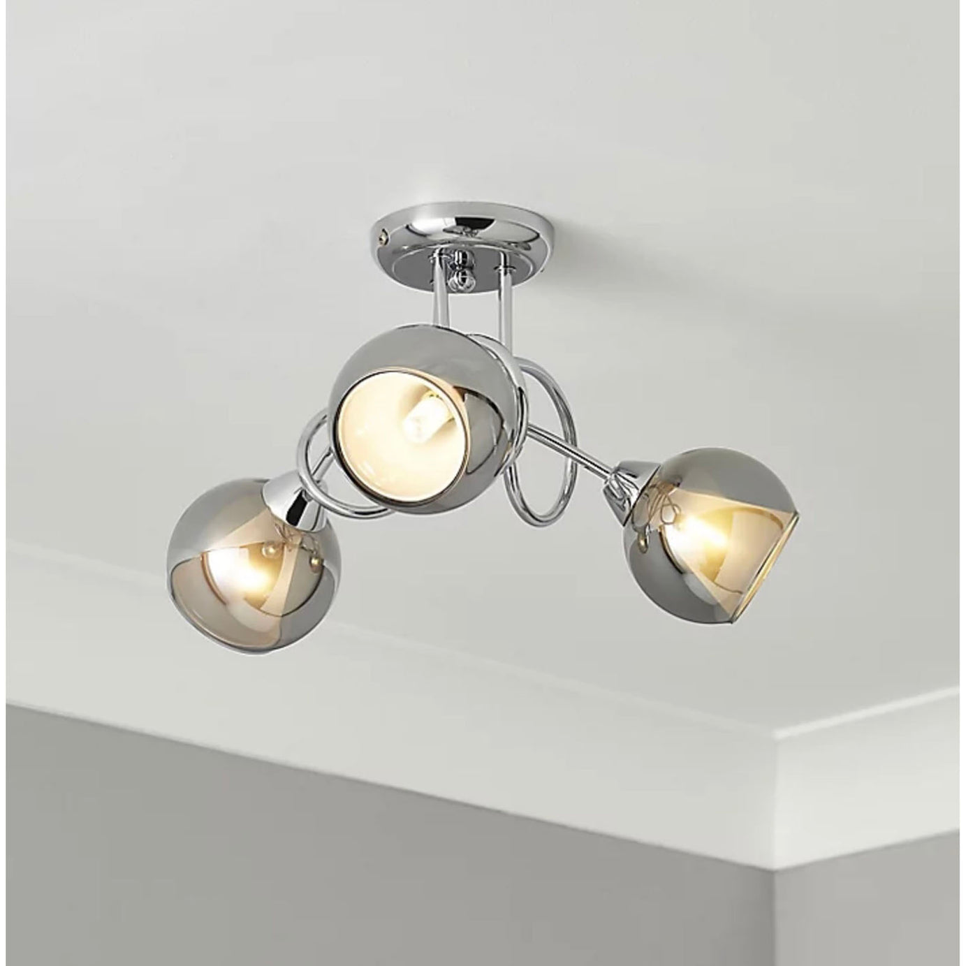 LED Ceiling Light 3 Way Chrome Smoked Glass Shades G9 Modern Living Room Bedroom - Image 1