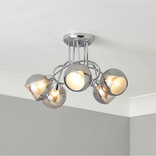 Elevate 5 Lamp Ceiling Light Smoked Glass Effect Chrome Modern Stylish - Image 1