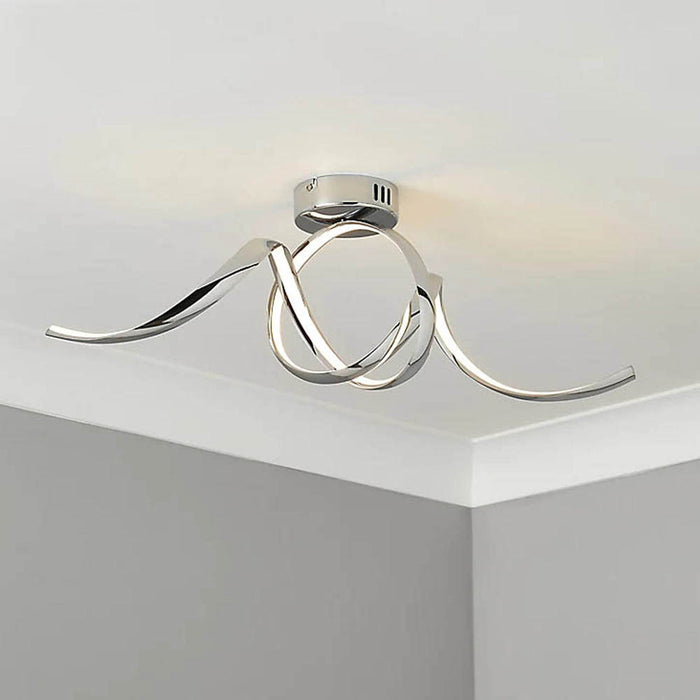 LED Ceiling Light Modern Steel Chrome Effect Bedroom Living Room Warm White - Image 2