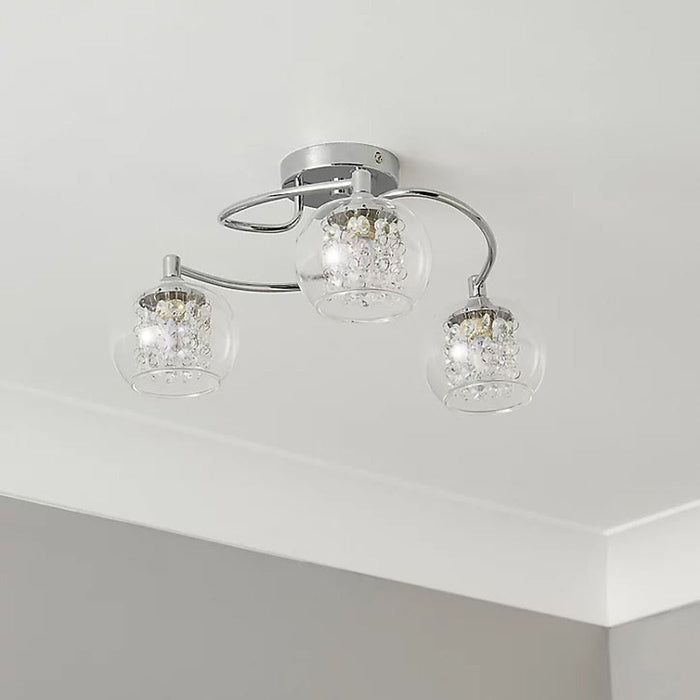 Ceiling Light 3 Lamp Transparent Glass Chrome Bedroom Living Room 28W 240V - Image 2