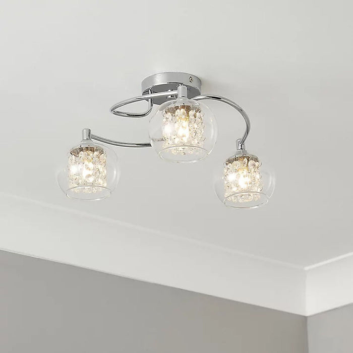 Ceiling Light 3 Lamp Transparent Glass Chrome Bedroom Living Room 28W 240V - Image 3