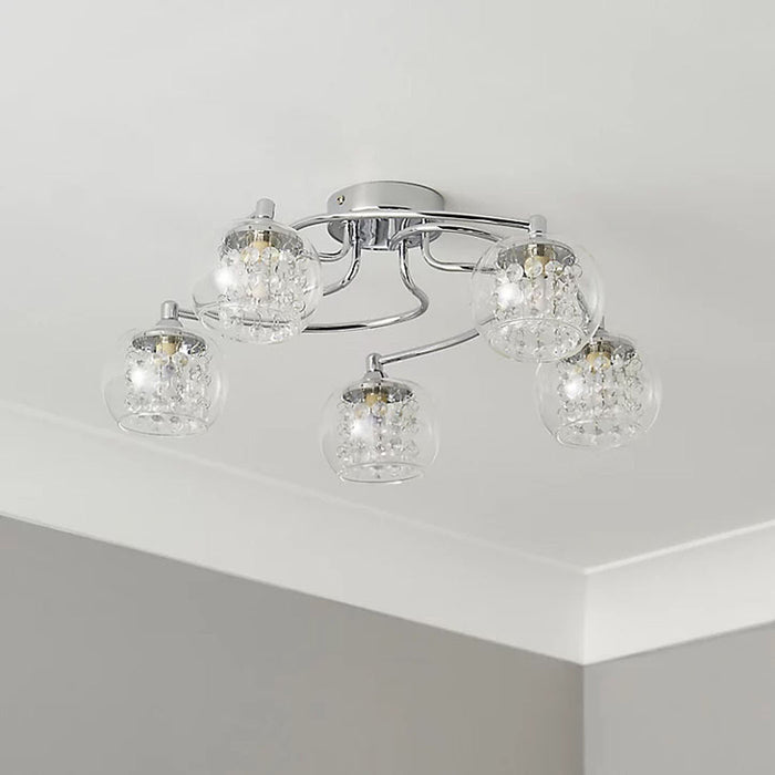 Ceiling Light 5 Way Transparent Crystal Glass Modern Bedroom Living Room 28W - Image 2