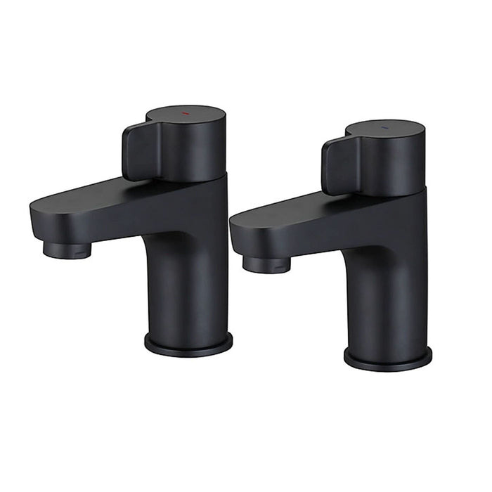 Bathroom Sink Pillar Taps Pair Twin Basin Matt Black Modern High Low Pressure - Image 1