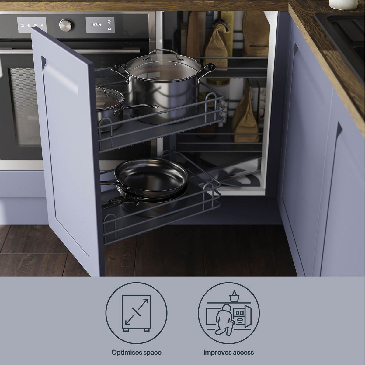 Kitchen Cabinet Pull-Out Storage Corner Grey Soft-Close RH Space Saving 40cm - Image 2