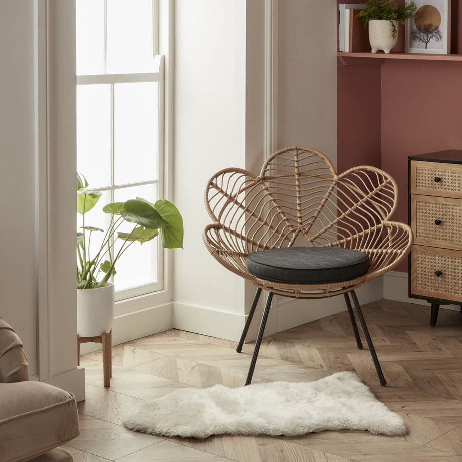 Accent Chair Rattan Effect Flower Indoor Outdoor Grey Cushion Steel Legs - Image 2