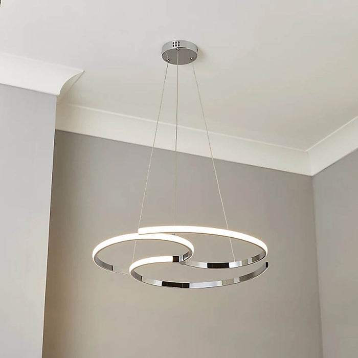 LED Pendant Ceiling Light Spiral Warm White Chrome Effect 2050Lm IP20 (Dia)420mm - Image 2