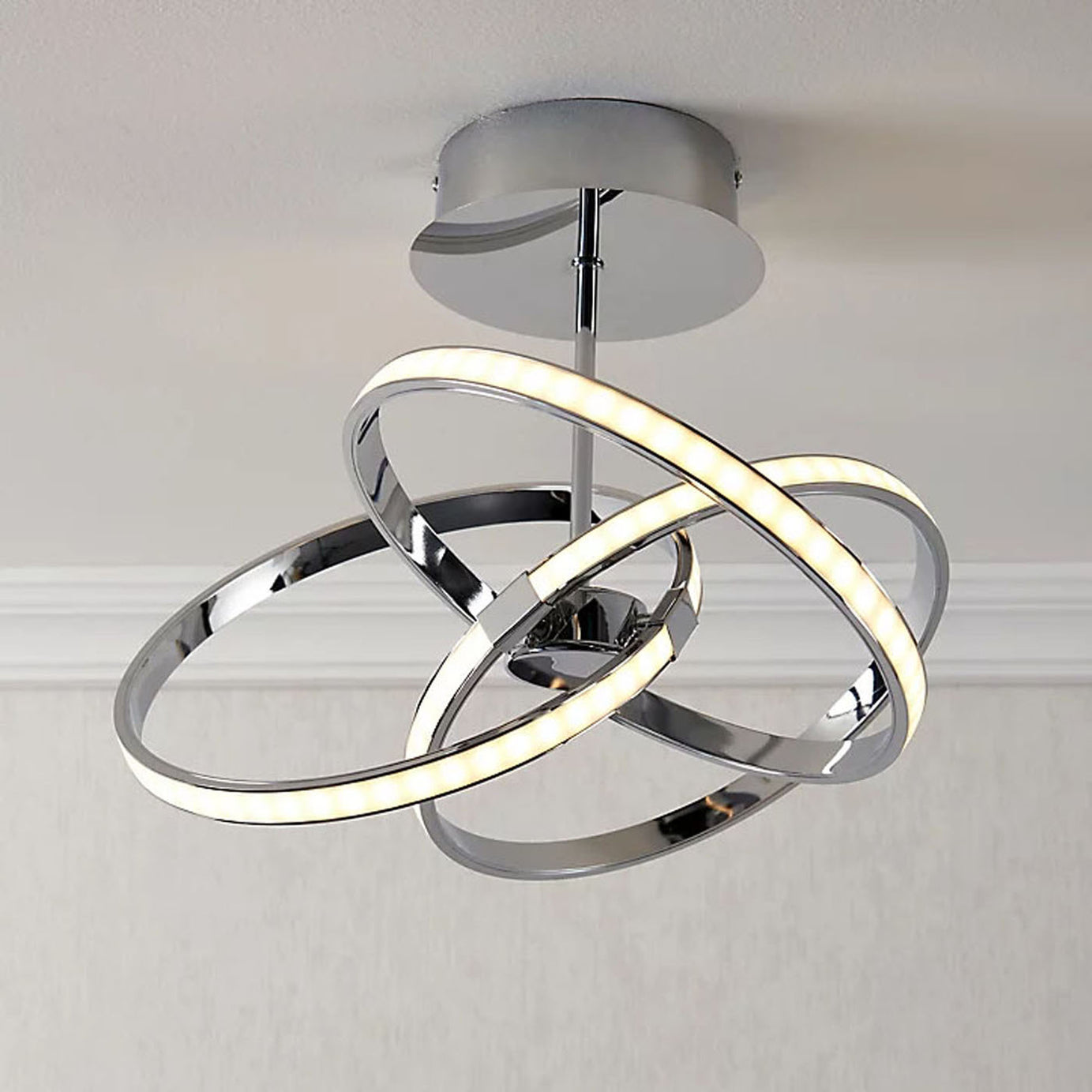 LED Ceiling Light 3 Way Pendant Chrome Effect Dimmable Modern Warm White 1870Lm - Image 1