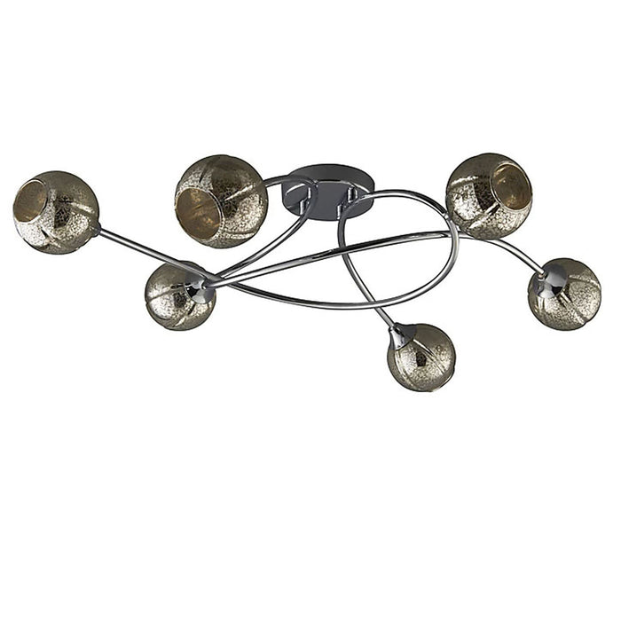 Ceiling Light 6 Way Chrome Effect Dimmable Crackled Round Glass Shades Modern - Image 1