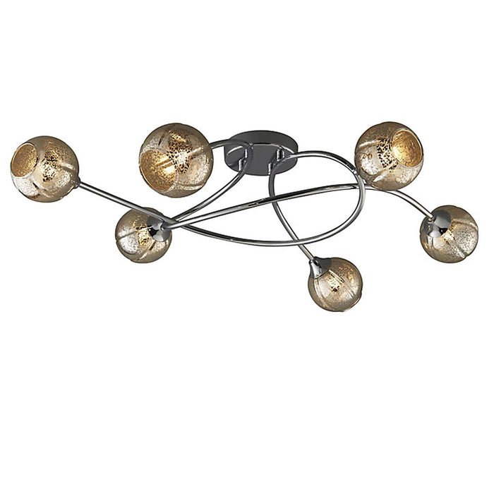 Ceiling Light 6 Way Chrome Effect Dimmable Crackled Round Glass Shades Modern - Image 3